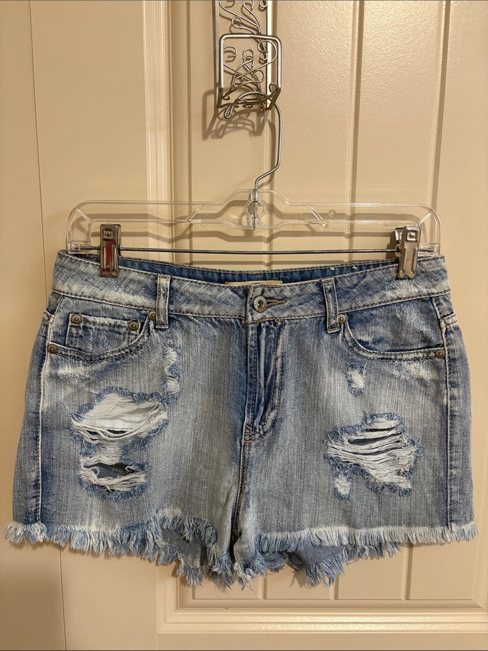 Blue Spice Distressed Light Blue Denim Shorts